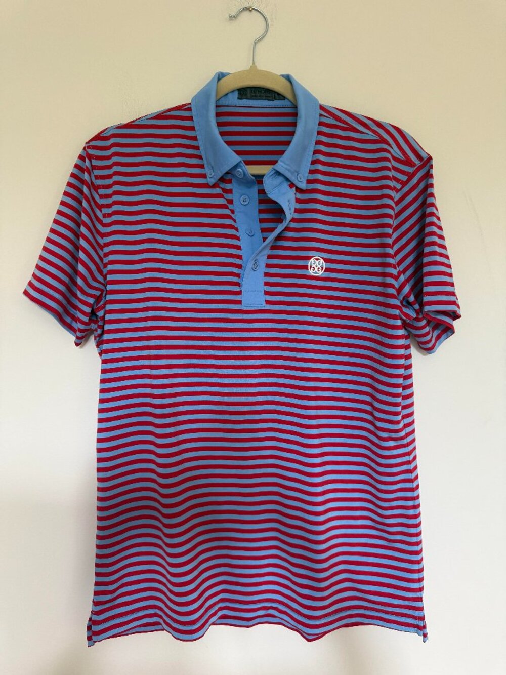G/FORE Wide Feeder Stripe Golf Polo Shirt Athleisure Preppy Red Blue - Medium - Picture 2 of 5